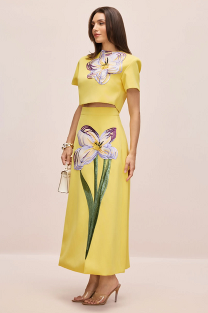 Angelica Floral Applique Skirt Set