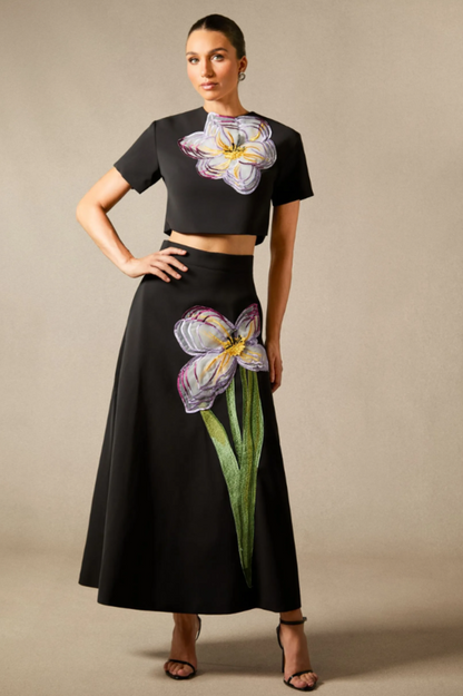 Angelica Floral Applique Skirt Set