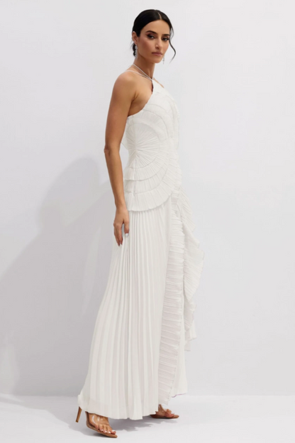 Nina Asymmetry Pleated Halterneck Midi Dress