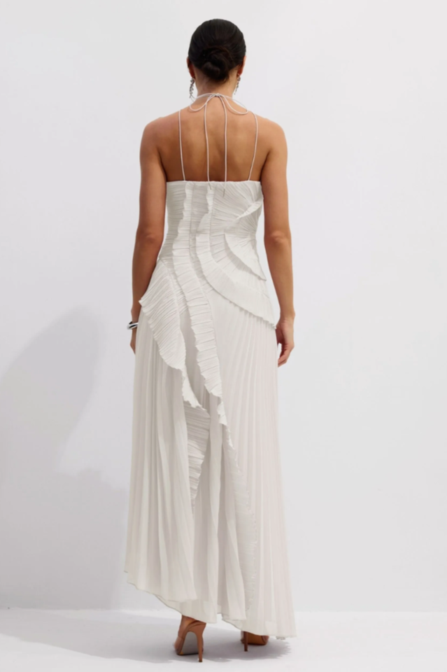 Nina Asymmetry Pleated Halterneck Midi Dress