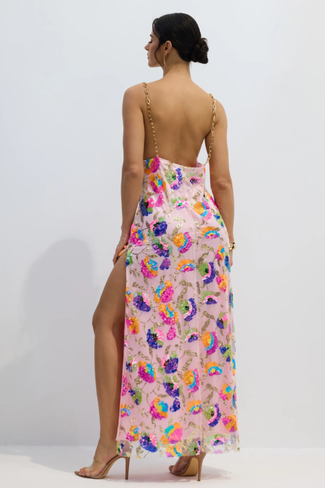 Fanny Embroidered Sequins Backless Maxi Dress