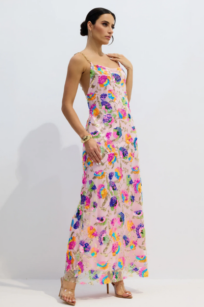 Fanny Embroidered Sequins Backless Maxi Dress