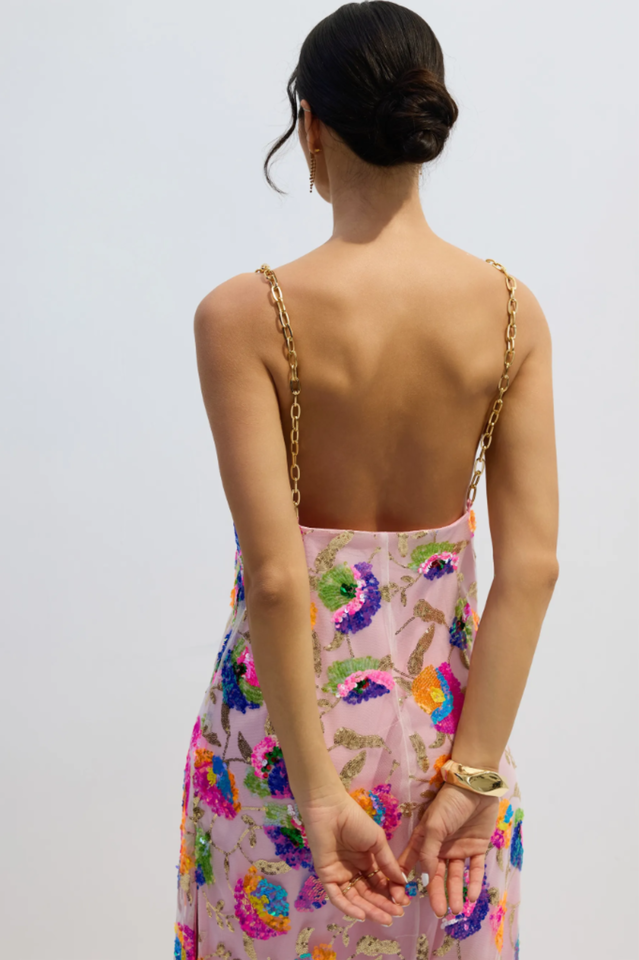 Fanny Embroidered Sequins Backless Maxi Dress