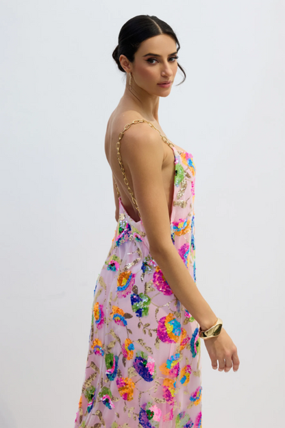 Fanny Embroidered Sequins Backless Maxi Dress