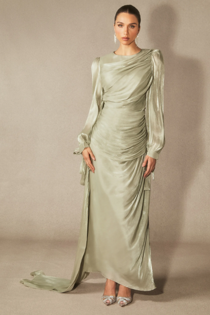 Sonia Lantern Sleeve Ruched Maxi Dress