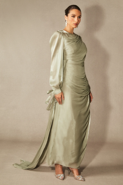 Sonia Lantern Sleeve Ruched Maxi Dress