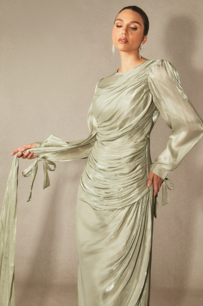 Sonia Lantern Sleeve Ruched Maxi Dress
