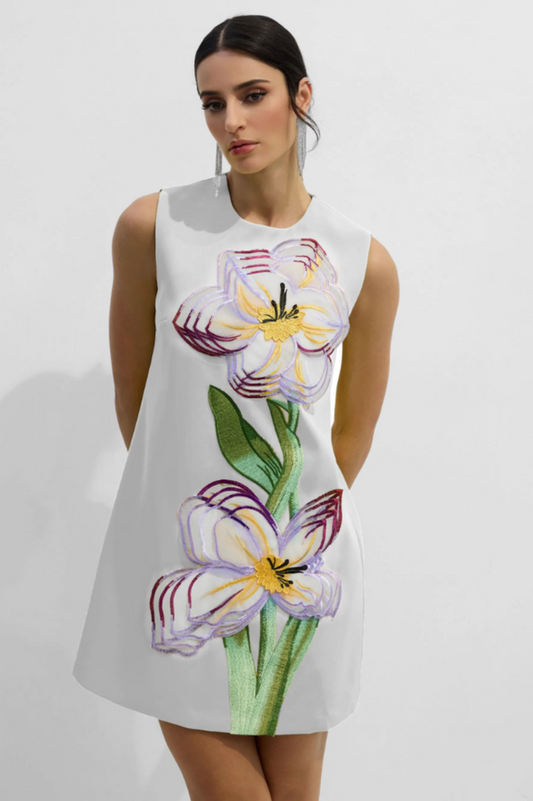 Vera Floral Applique Sleeveless Mini Dress