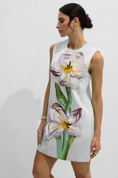 Vera Floral Applique Sleeveless Mini Dress