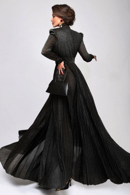 Elsie Metallic Pleated Belted Maxi Dress