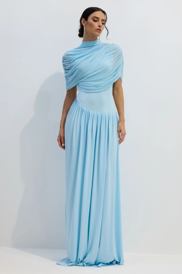 Catherine Asymmetrical Pleated Maxi Dress