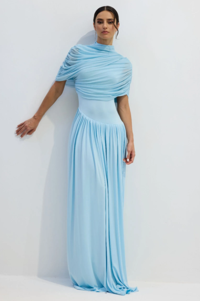 Catherine Asymmetrical Pleated Maxi Dress