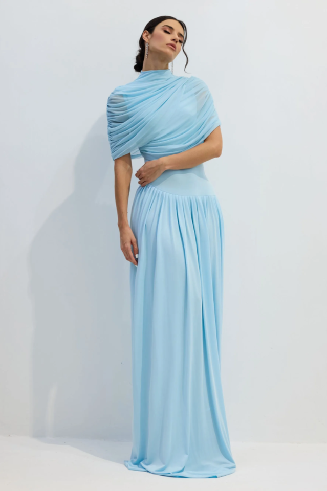 Catherine Asymmetrical Pleated Maxi Dress