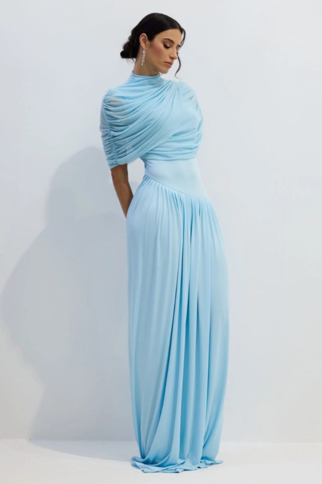 Catherine Asymmetrical Pleated Maxi Dress