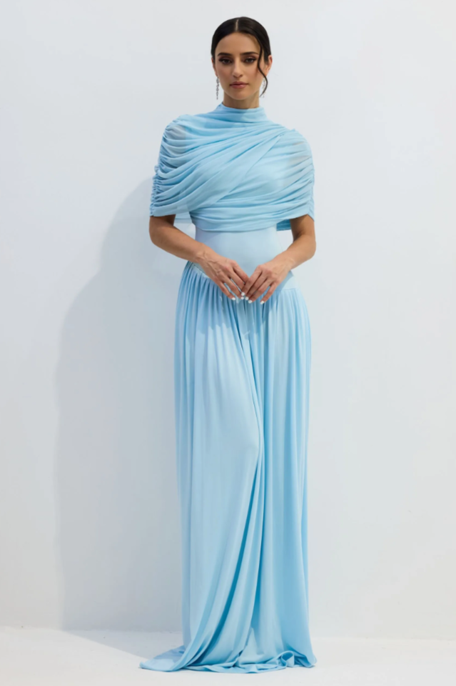 Catherine Asymmetrical Pleated Maxi Dress