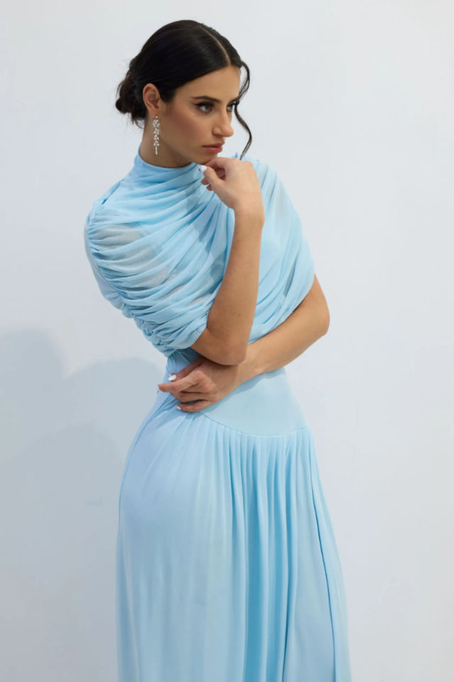 Catherine Asymmetrical Pleated Maxi Dress