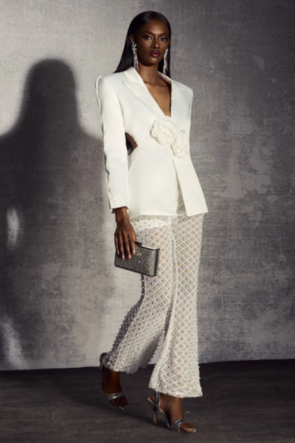Ossie Pearl Embellished Cutout Blazer Set