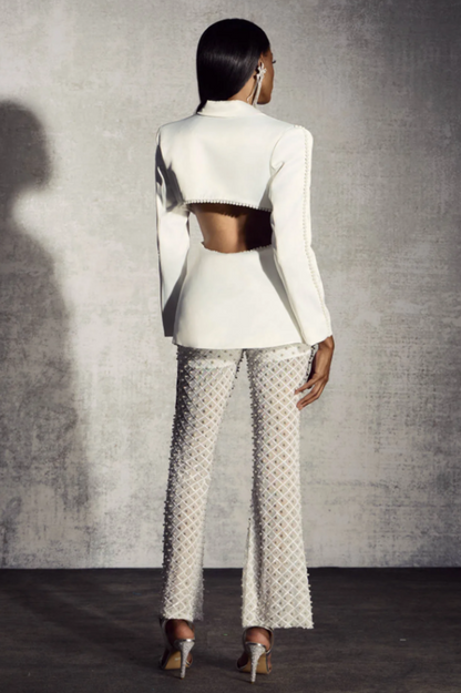 Ossie Pearl Embellished Cutout Blazer Set