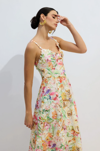 Diana Floral Embroidered Lace Midi Dress