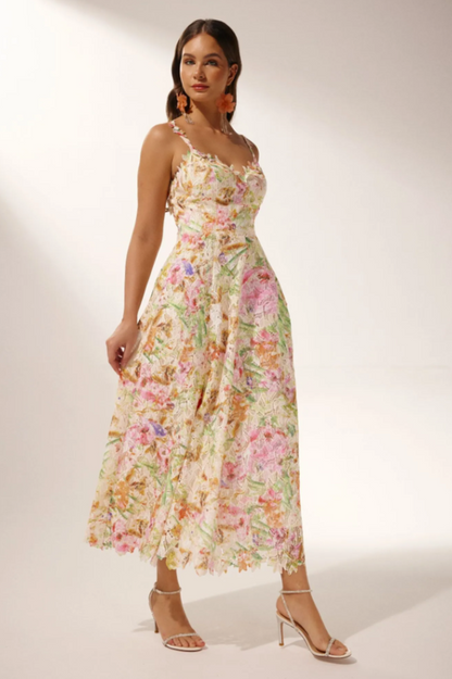 Diana Floral Embroidered Lace Midi Dress