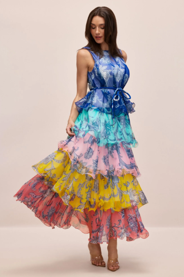 Cynthia Printed Tiered Ruffle Maxi Dress