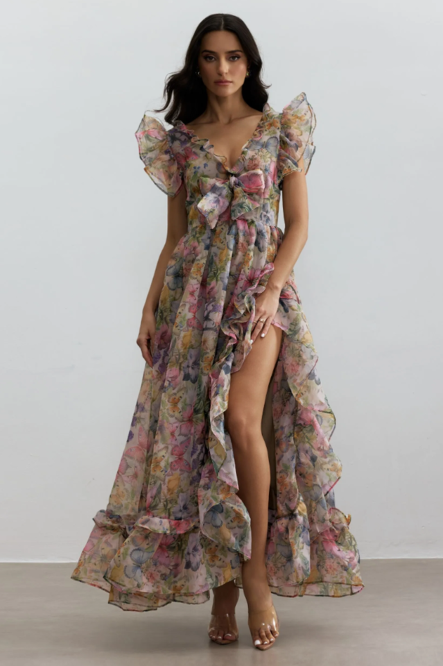 Sarah Ruffle Chiffon Maxi Dress