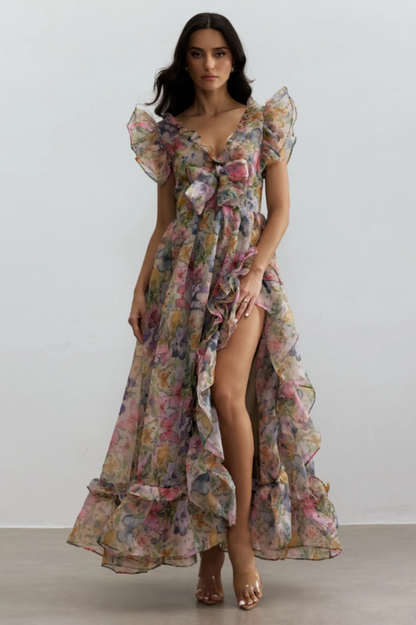 Sarah Ruffle Chiffon Maxi Dress