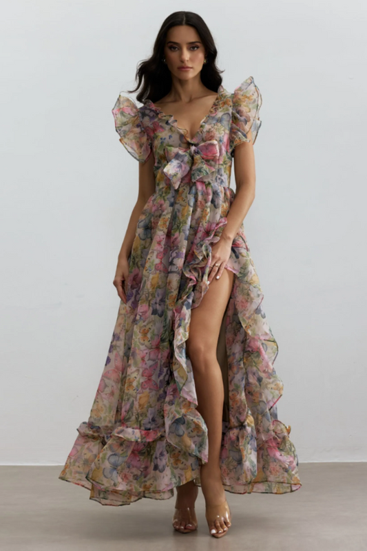 Sarah Ruffle Chiffon Maxi Dress