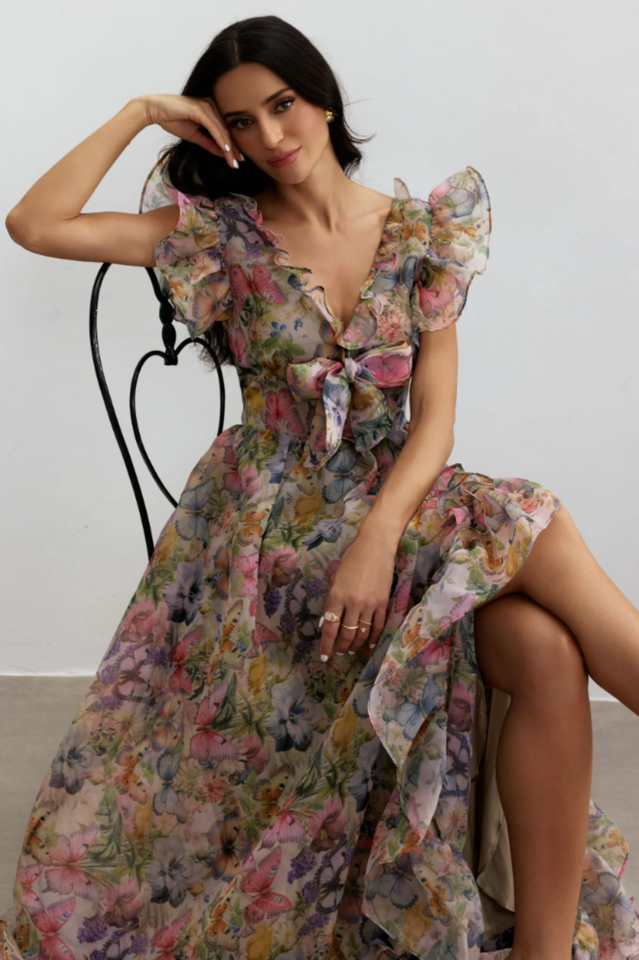 Sarah Ruffle Chiffon Maxi Dress