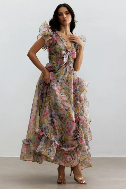 Sarah Ruffle Chiffon Maxi Dress