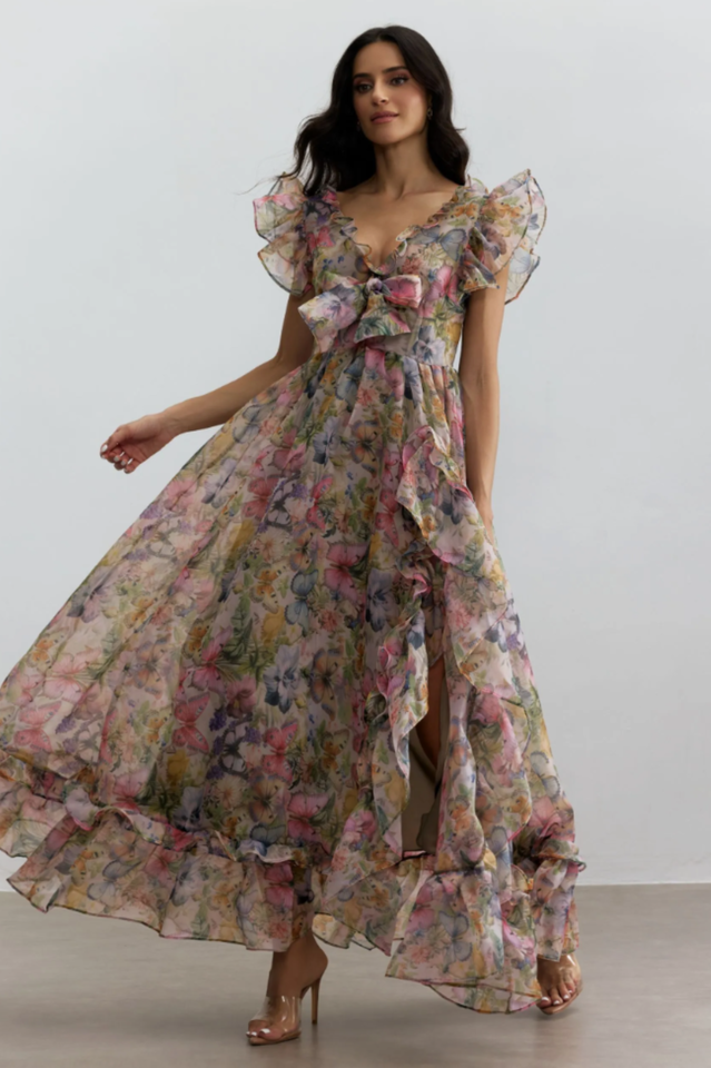 Sarah Ruffle Chiffon Maxi Dress