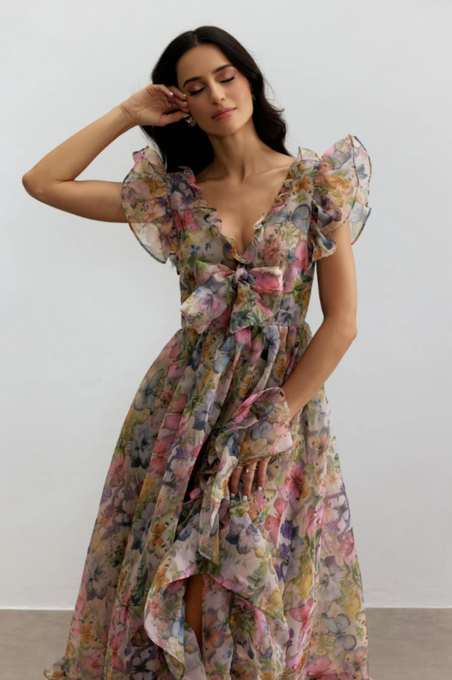 Sarah Ruffle Chiffon Maxi Dress