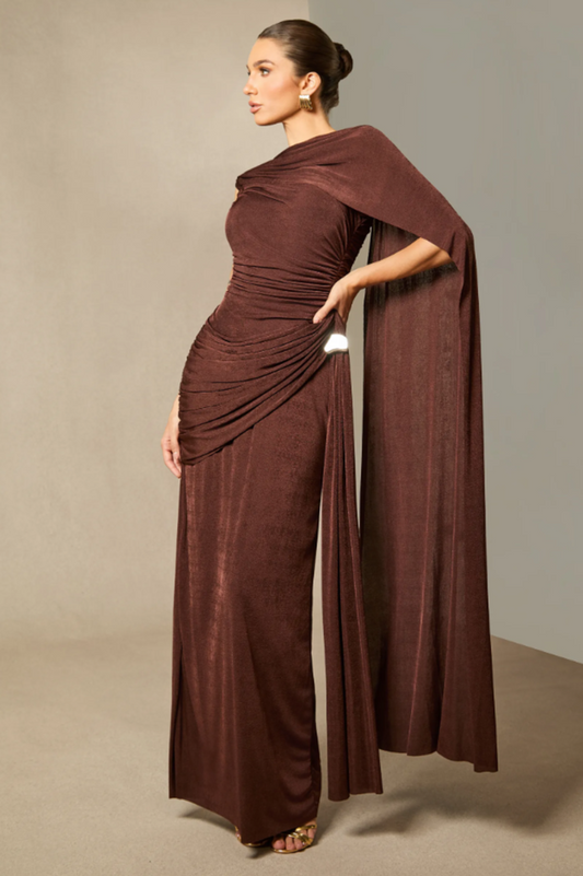 Aubrie Draped Cape Maxi Dress