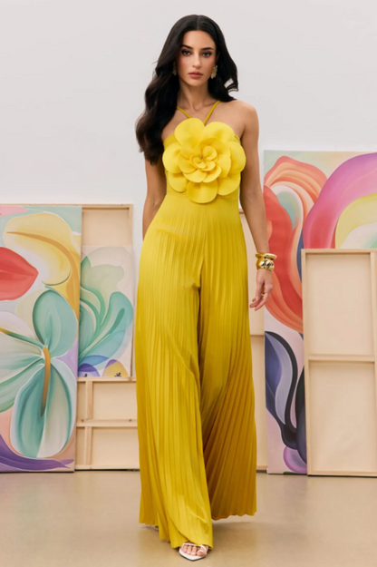 Jessica Flower Applique Pleated Jumpsuit