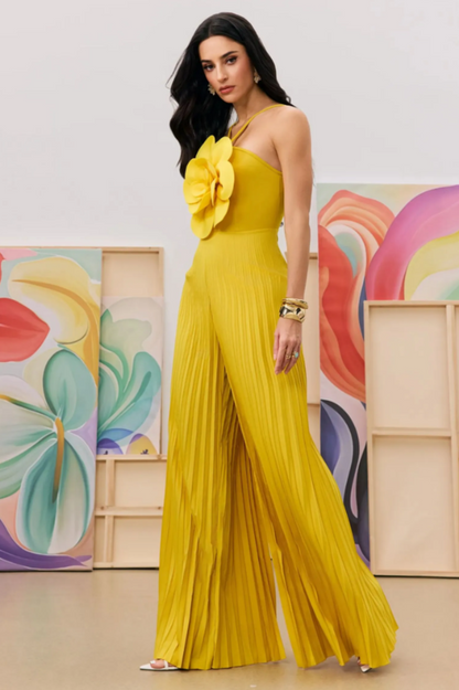 Jessica Flower Applique Pleated Jumpsuit