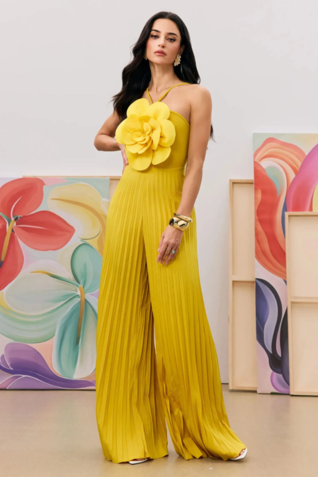Jessica Flower Applique Pleated Jumpsuit