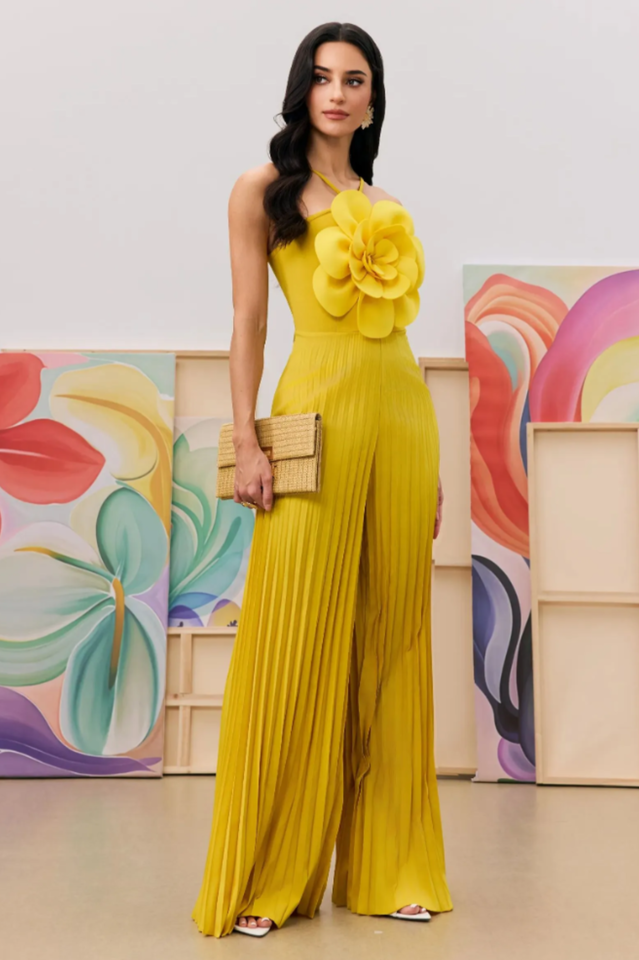 Jessica Flower Applique Pleated Jumpsuit