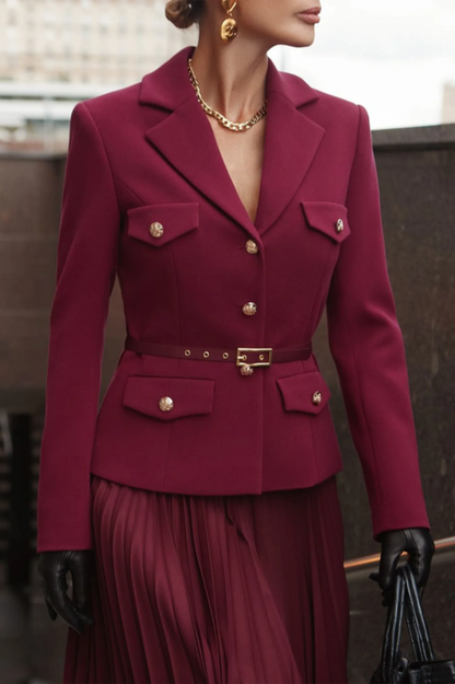 Florence Belted Blazer Pleated Skirt Set