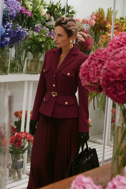 Florence Belted Blazer Pleated Skirt Set