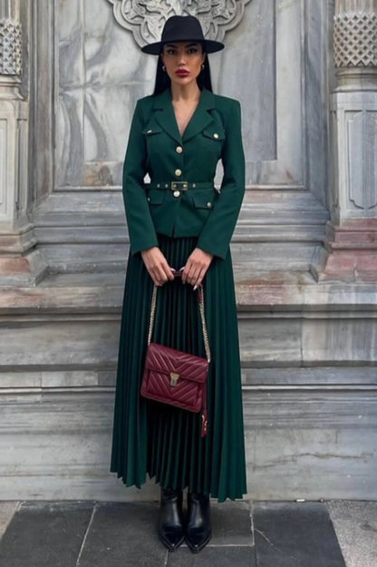 Florence Belted Blazer Pleated Skirt Set