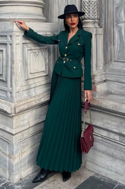 Florence Belted Blazer Pleated Skirt Set
