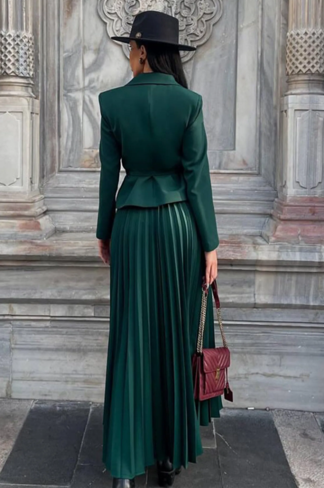 Florence Belted Blazer Pleated Skirt Set