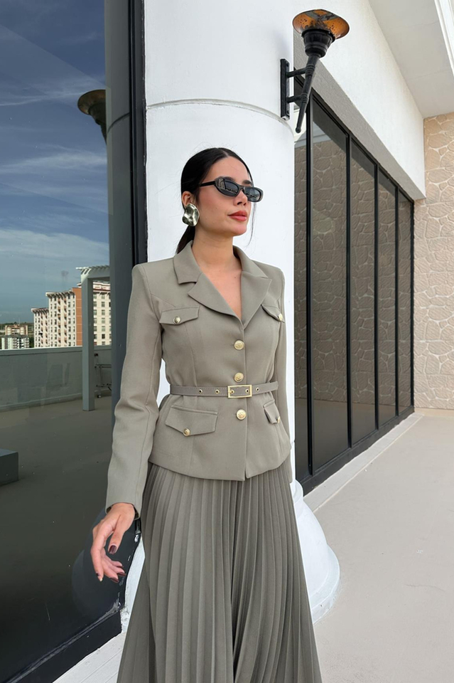 Florence Belted Blazer Pleated Skirt Set