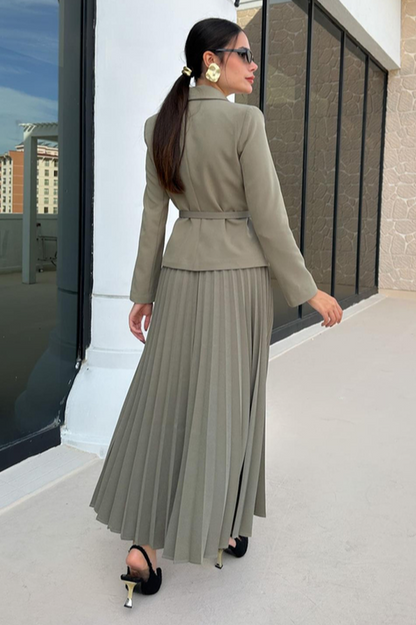 Florence Belted Blazer Pleated Skirt Set