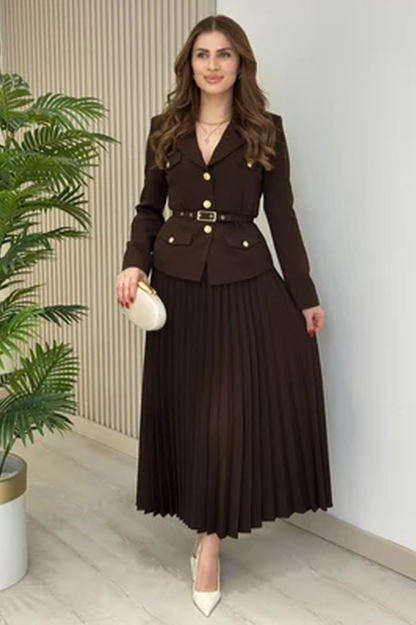 Florence Belted Blazer Pleated Skirt Set