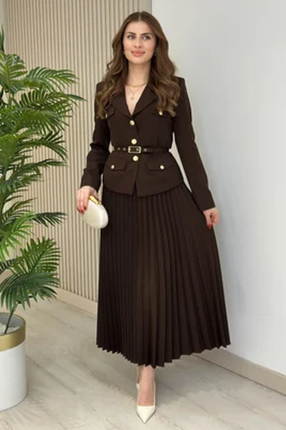 Florence Belted Blazer Pleated Skirt Set