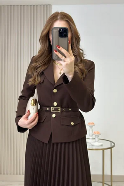 Florence Belted Blazer Pleated Skirt Set