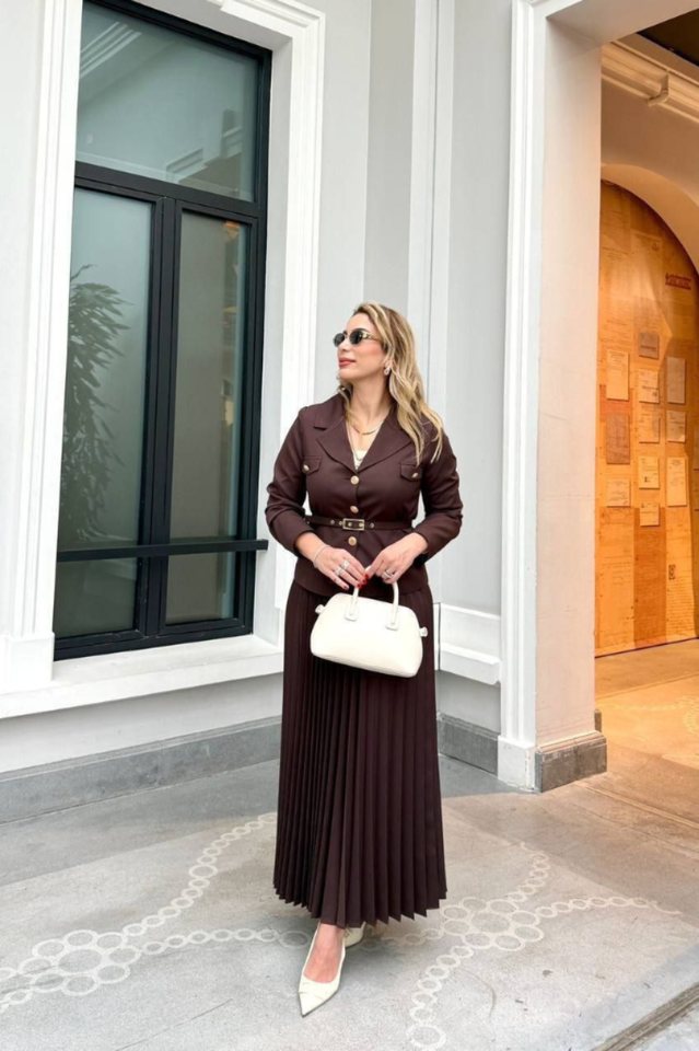 Florence Belted Blazer Pleated Skirt Set