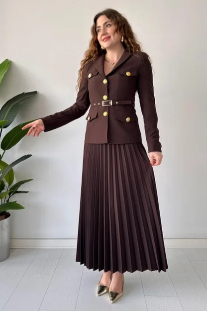 Florence Belted Blazer Pleated Skirt Set