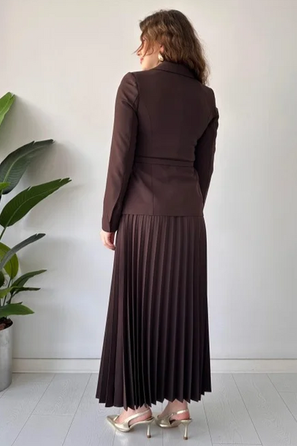 Florence Belted Blazer Pleated Skirt Set